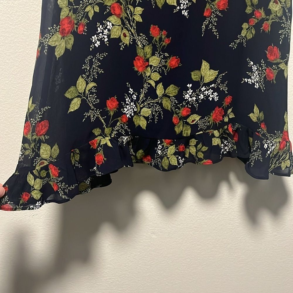 REFORMATION Christine Navy and Red Floral Mini Dress, Size 6P (Petite) - Picture 4 of 13